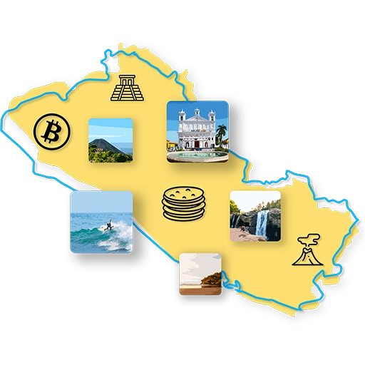 Yellow map of El Salvador.